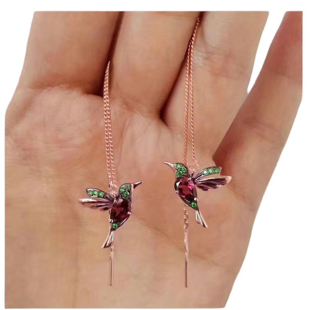 Rose Gold Hummingbird Drop Earrings